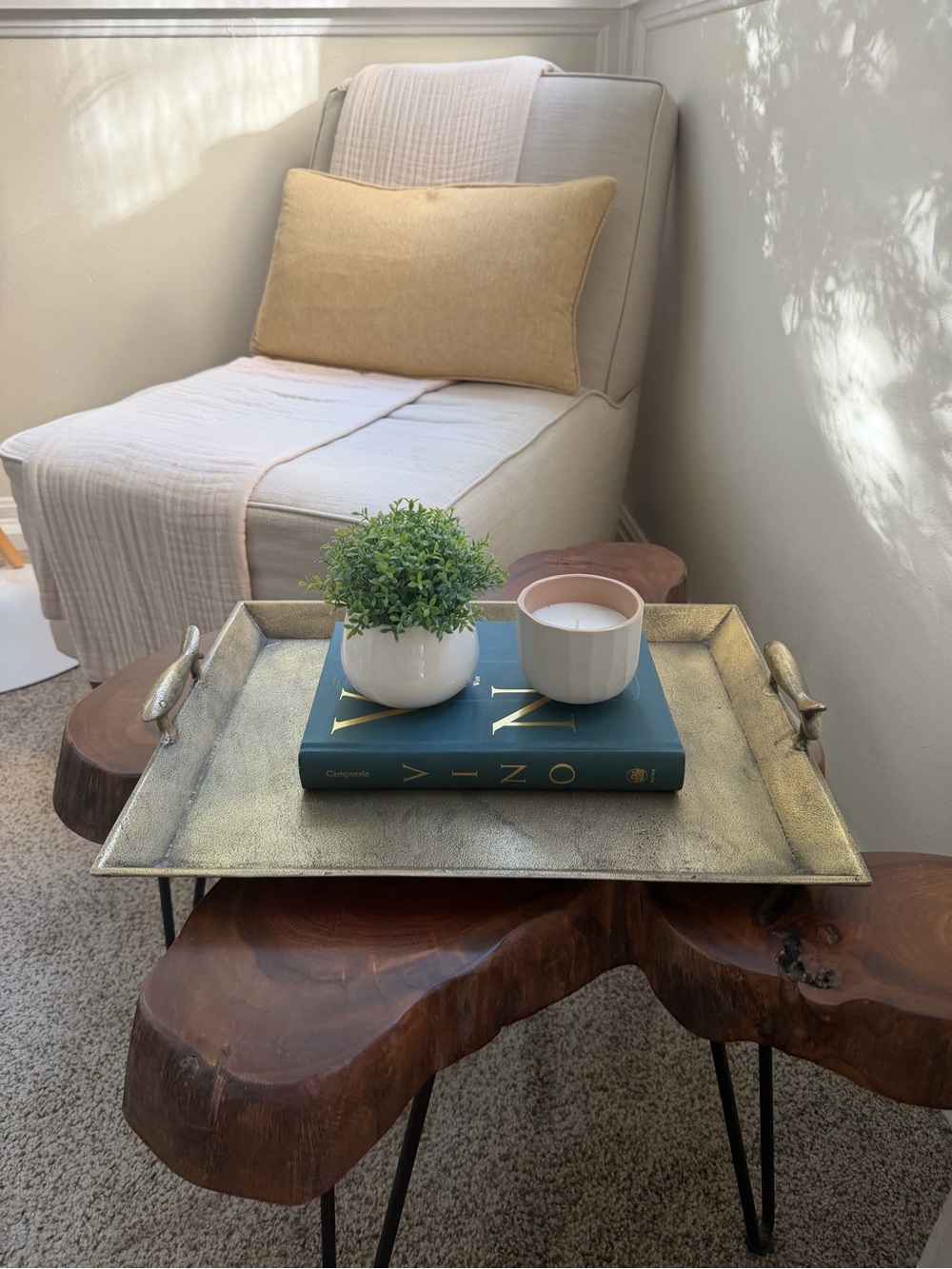 Decorative Metallic Gold Serving Tray with Handles - Antique Brass